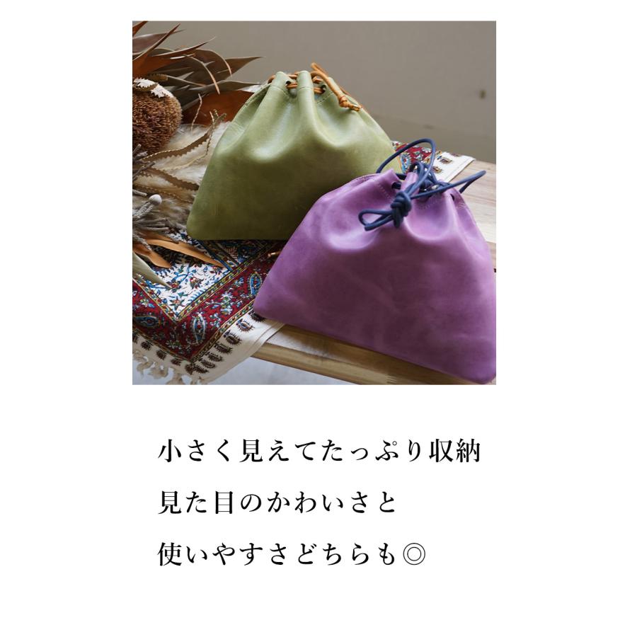 巾着バッグ レディース おしゃれ 本革 革 斜めがけ コットン 大人