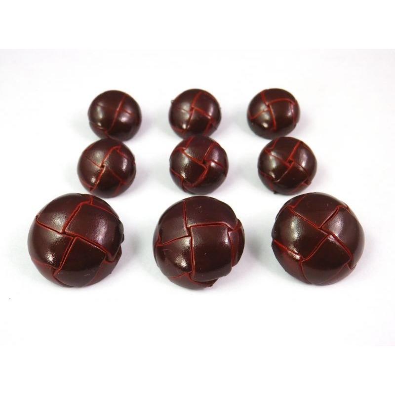 皮ボタン 革ボタン ツヤ有 高級な金属足 茶色 お得なジャケット1着分