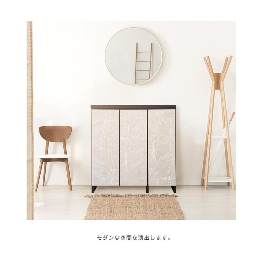 靴箱 下駄箱 完成品 国産 日本製 幅90cm おしゃれ 石目調 石目模様 モダン シューズボックス 90 収納 フルオープン ブラック ホワイト_7