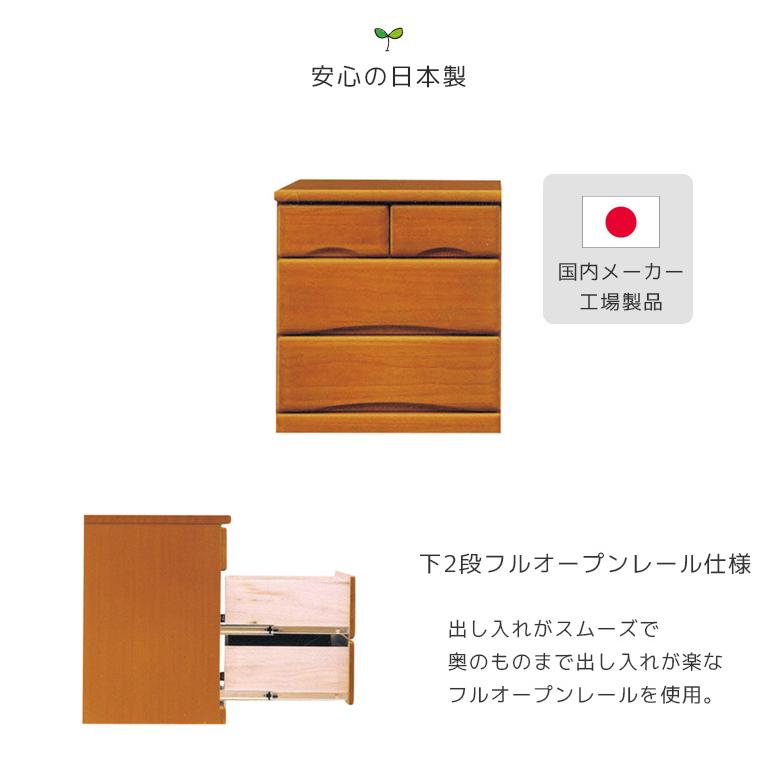 チェスト 3段 幅60cm ローチェスト 洋服ダンス 完成品 キャスター付き 日本製 ウレタン塗装 フルオープンレール 引出し たんす 箪笥 北欧 ブラウン_3