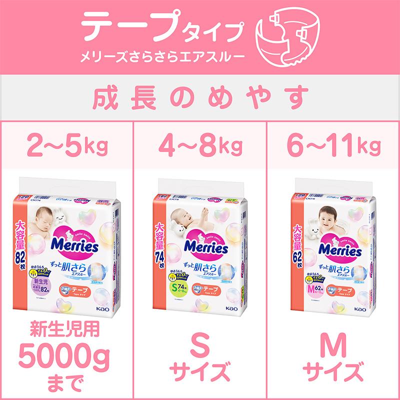 メリーズ エアスルー テープ 新生児サイズ 5000g 272枚 68枚×4袋