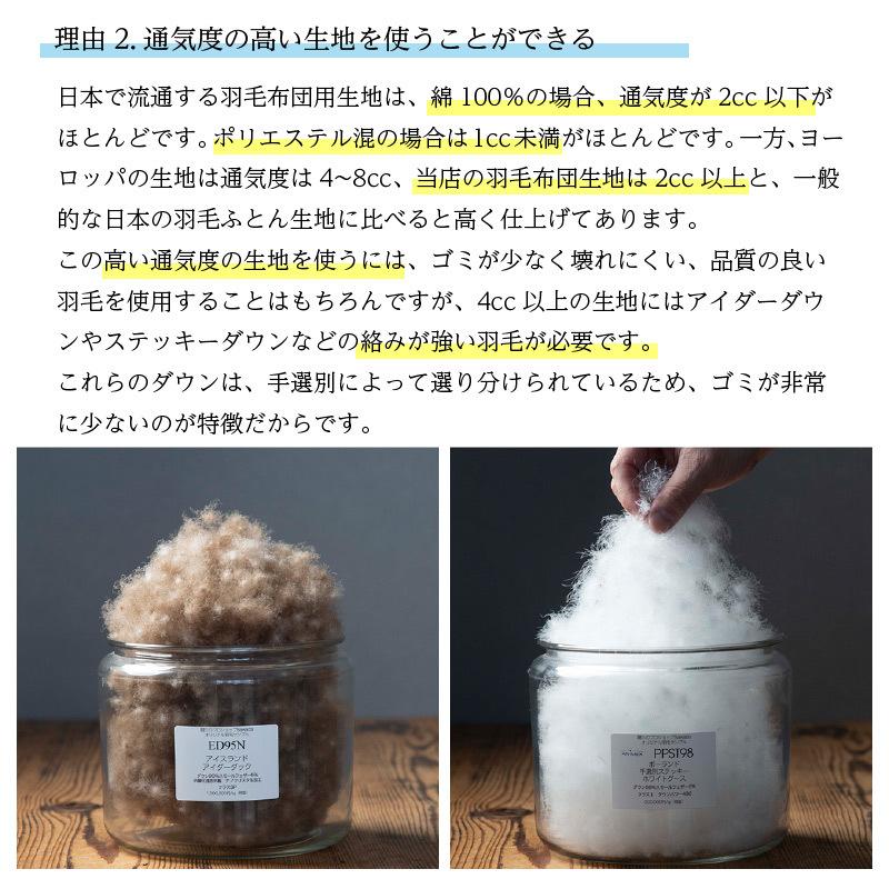 羽毛布団 ダブル ロング 掛け布団 レギュラー 本掛け TE270-PPST98 480dp グースダウン98%使用 超軽量ドイツ製生地：綿100% 一般的な冬布団の保温性の画像