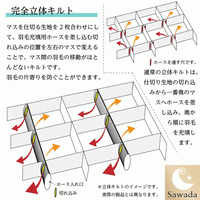 羽毛布団 セミダブル ロング 掛け布団 レギュラー 本掛け TE270-PPST98 480dp グースダウン98%使用 超軽量ドイツ製生地：綿100% 一般的な冬布団の保温性の画像