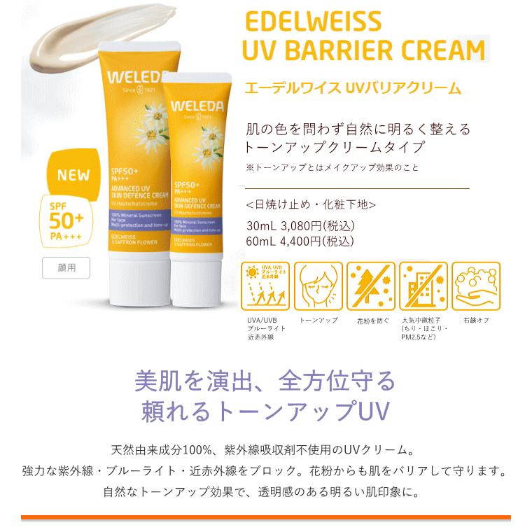 ヴェレダ エーデルワイス UVバリアクリーム 30mL（顔・からだ用）SPF50/PA+++  weleda 日焼け止め 敏感肌 クリーム｜natural-style｜02