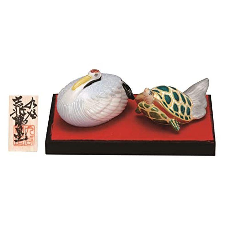 鶴亀木彫り置物(台付き)
