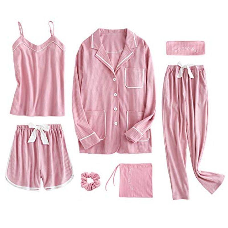 激安通販新作 ルームワンピース 寝巻き ルームウェア 前開き 長袖 綿100 レディース パジャマ Jpyoung 部屋着 可愛い 7点セット サテン その他下着 Www Gatorheatandair Com