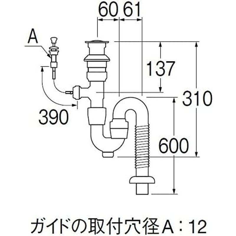 洗面排水栓　SANEI　洗面排水栓付Sトラップ　オーバーフロー　パイプ径38mm　ポップアップ用　H7722-1-38