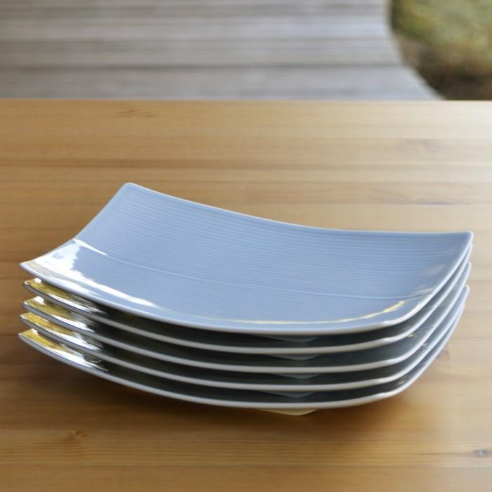 白山陶器 和食器 おしゃれ 波佐見焼 大皿 長方皿 サイズ大 グレイ 角皿