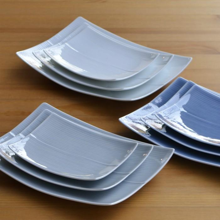 白山陶器 和食器 おしゃれ 波佐見焼 大皿 長方皿 サイズ大 グレイ 角皿