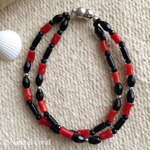 血赤珊瑚 ちあかさんご ブレスレット 枝 オニキス ナチュラルコーラル