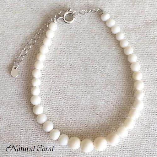 白珊瑚ブレスレット　サンゴ 白珊瑚 しろさんご サンゴ ブレスレット 玉 ナチュラルコーラル : 珊瑚