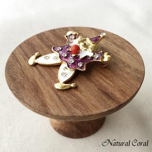 赤珊瑚 あかさんご ブローチ 玉 ピエロ 紫色 ナチュラルコーラル