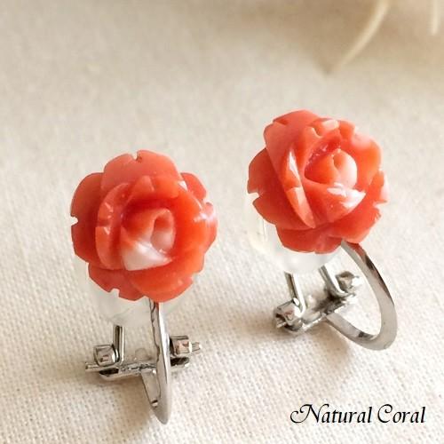 桃珊瑚 ももさんご サンゴ イヤリング 薔薇 ナチュラルコーラル : 珊瑚