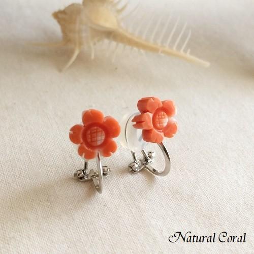 桃珊瑚 ももさんご サンゴ イヤリング 花 ナチュラルコーラル : 珊瑚