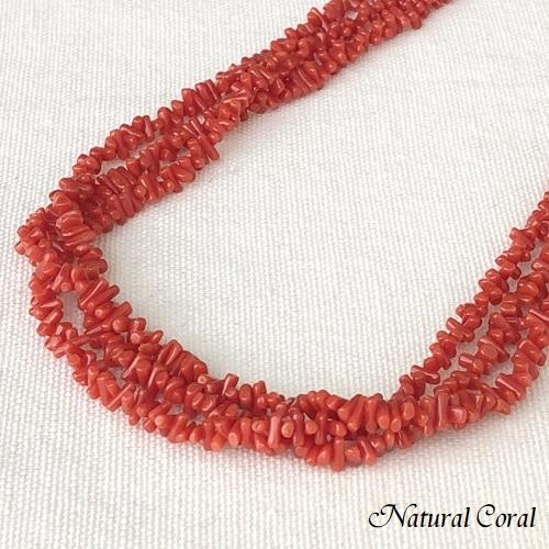 赤珊瑚 あかさんご ネックレス 枝 3連 ナチュラルコーラル 珊瑚 : n11 