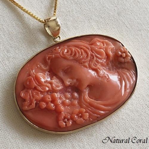 桃珊瑚 ももさんご ペンダント ネックレス カメオ K18 ナチュラル