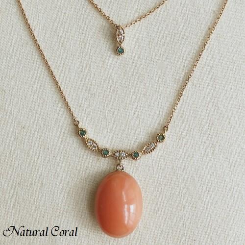 桃珊瑚 ももさんご ペンダント 楕円 K18 高知県産 ナチュラルコーラル