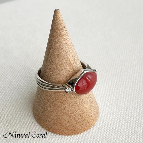 正規品 血赤珊瑚 ちあかさんご リング オーバル ダイヤ Pt ナチュラルコーラル 【ZYX4062328532】(145600円)