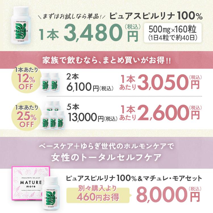 無添加スピルリナ【ピュア スピルリナ 100% 2個セット] 1日4〜8粒でOK