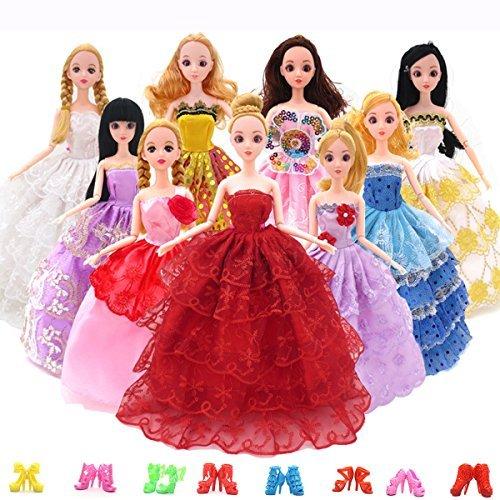 バービー 人形用服ドレス 5枚セット バービー用靴5足 ドール用 人形用 ジェニー用 ドレス 手作り 1 6ドール用 プリンセスドレス ランダ ずっと気になってた