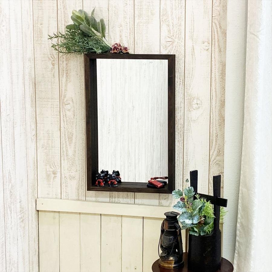 鏡 ミラー 壁掛け ボックス 収納 メイク 35×55 cm 天然木 ウォール
