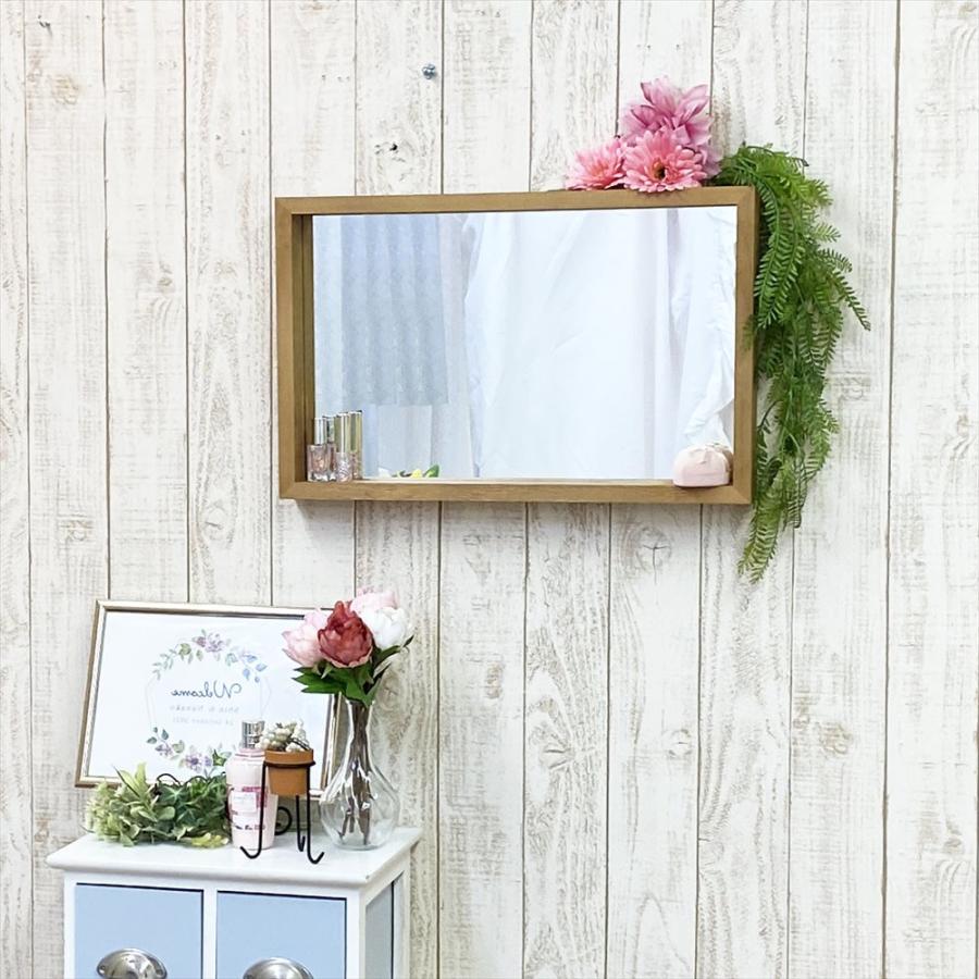 鏡 ミラー 壁掛け ボックス 収納 メイク 35×55 cm 天然木 ウォール