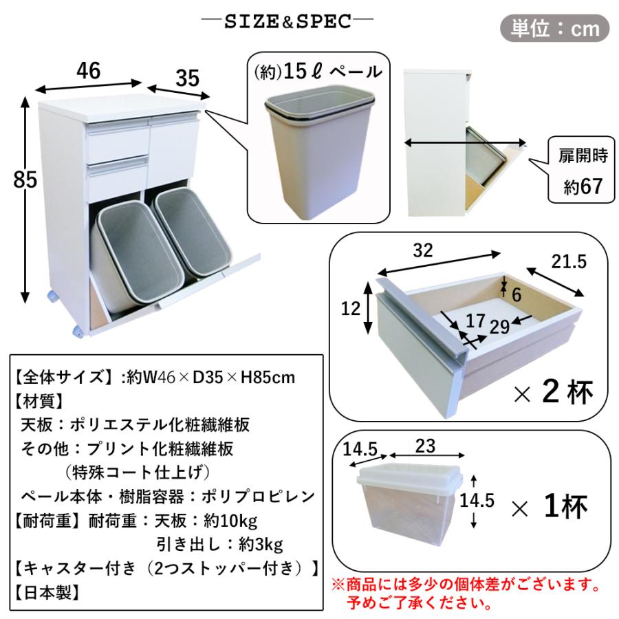 ゴミ箱 ダストボックス カウンター 3分別 キャスター付き 完成品 日本