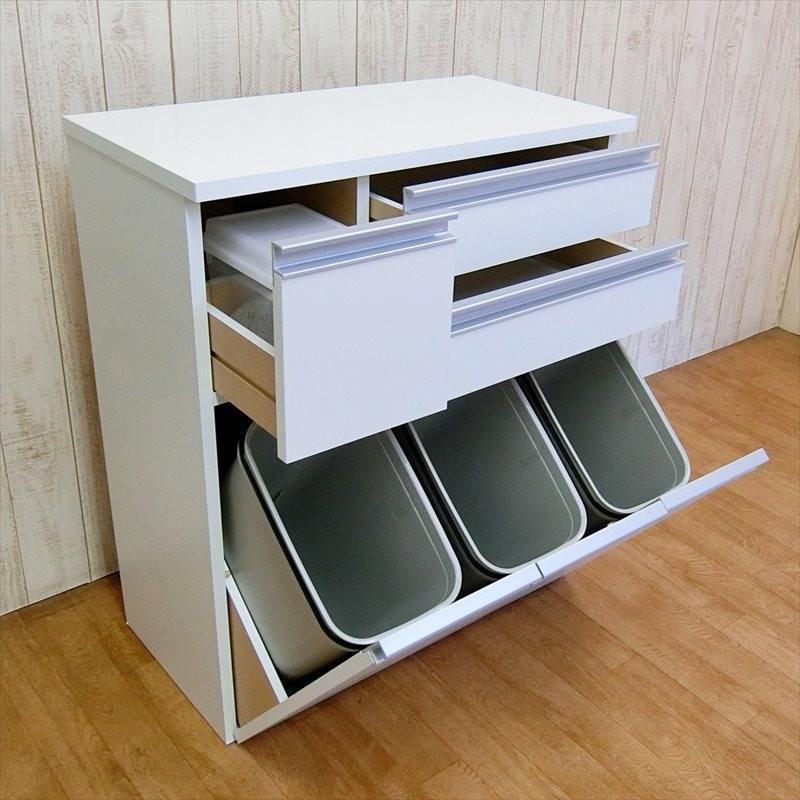 ゴミ箱 ダストボックス カウンター 4分別 キャスター 付き 白 四分別