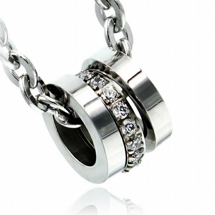 錆びない ネックレス チェーン メンズ レディース サージカルステンレス 3連 リング ステンレスネックレス リングネックレス 男性 女性 ネックレスチェーン | 