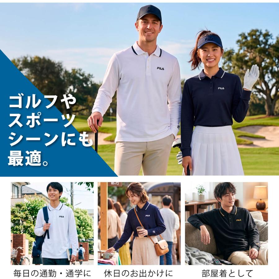 FILA（フィラ） 長袖ポロシャツ メンズ レディース 綿100% UVカット