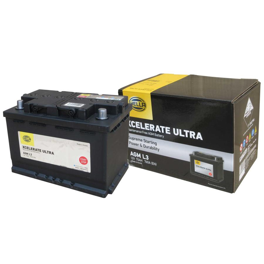 欧米車/船 AGM 12V バッテリー L3 HELLA XCELERATE ULTRA G&Yu［正規品