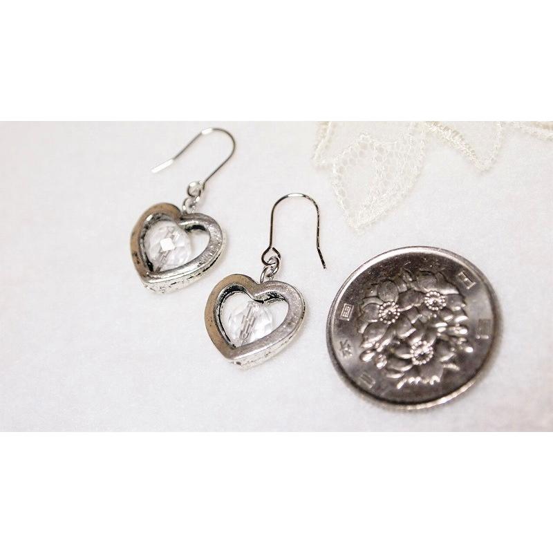 キラキラ水晶のオープンハートピアス イヤリング アクセサリー クリア 