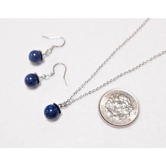 高品質ラピスラズリの一粒ネックレス・ピアスセット ペンダント 青