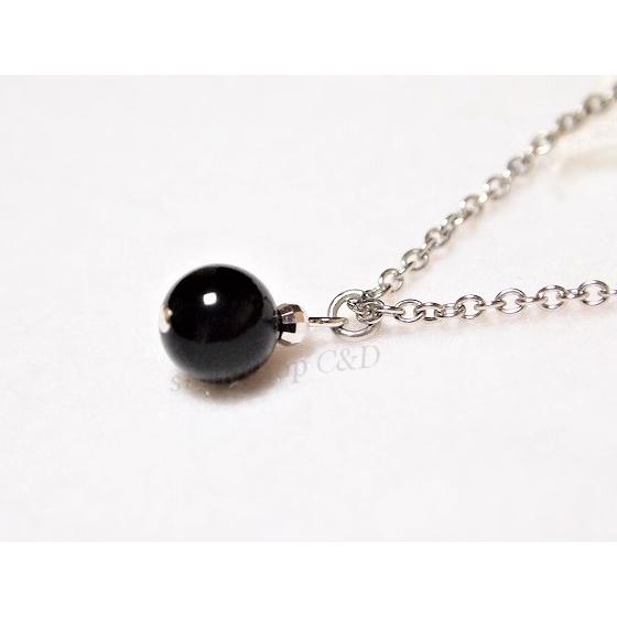 天然モリオン（黒水晶）のシンプル一粒ネックレス ステンレス くろ