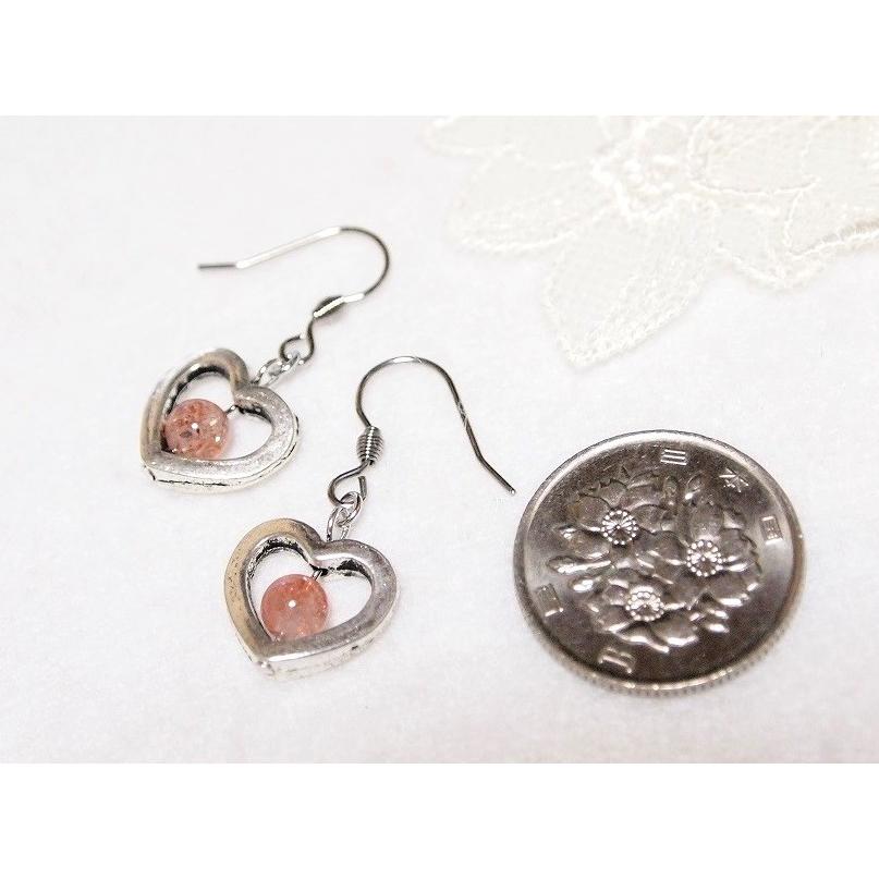 選べるチェーン　サンストーンのオープンハートペンダント・ピアスセット  オレンジ　橙　赤　まる　丸　レッド　イヤリング　 ネックレス　小粒　形 |  | 02