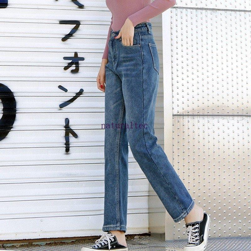 ジーンズ ジーパン デニム ストレート ハイウエスト カジュアル レディース ルーズ 厚手 デニムパンツ フリース 伸縮性のある パンツ レディースパンツ
