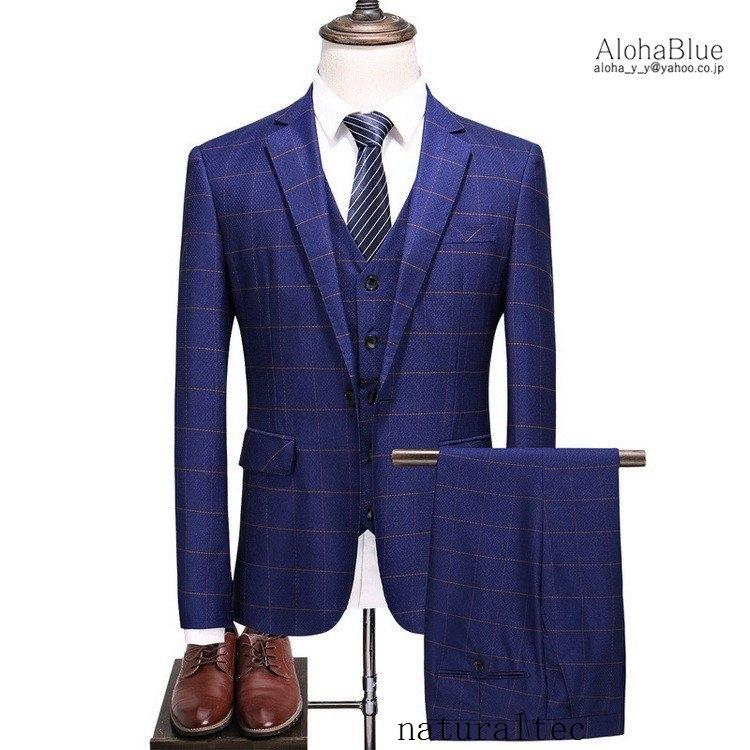 3ピーススーツ メンズ スリム ビジネススーツ 結婚式 おしゃれ スリーピース スリーピー 1つボタン ネイビー