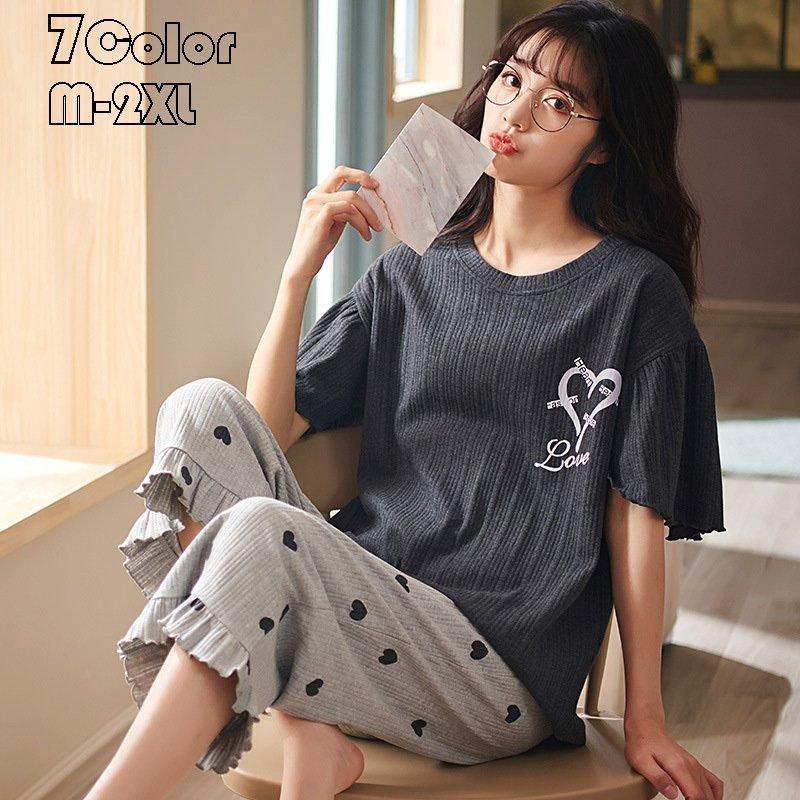 茄子紺 ルームウェア 上下セット 半袖七分丈 パジャマ Tシャツ綿 ルームウェア ルームウェア レディース 春 夏 ルームウェア レディース 可愛い新品 Panchthar Pfco P1 Gov Np