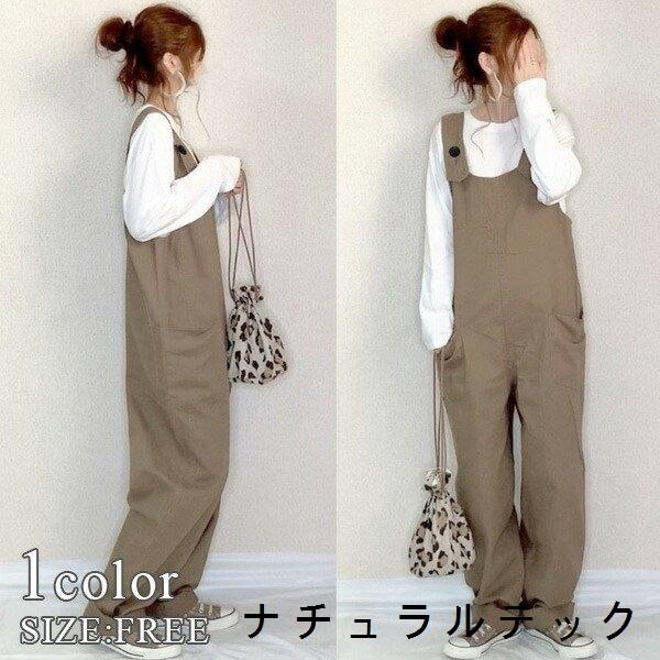 サロペット レディース 重ね着 オールインワン オーバーオール ポケット ミディアム丈 膝丈 ワンピース Uネック 秋冬 カジュアル レディース 激安 新作