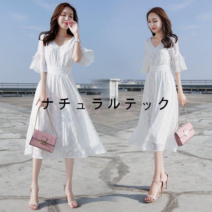 ワンピース レディース ロングワンピース キレイめ 白 フレア袖 大きいサイズ ｖネック シフォン 通勤 上品 40代 着痩せ Natxqfd6a ナチュラルテック 通販 Yahoo ショッピング