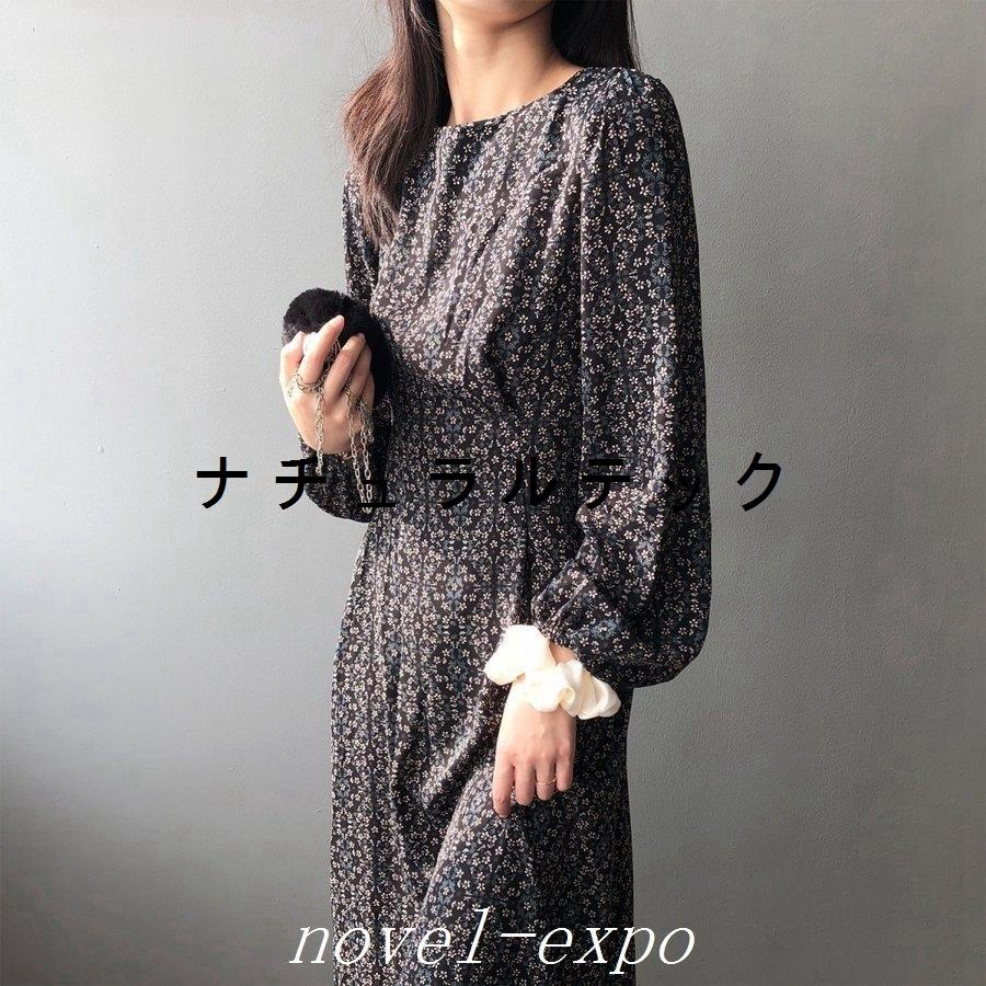 22春服ロングワンピース長袖 体型カバー ミモレ丈ワンピース花柄レディース着痩せチュニック春コーデおしゃれ大人olチュニック ゆったりワンピース 5 Off