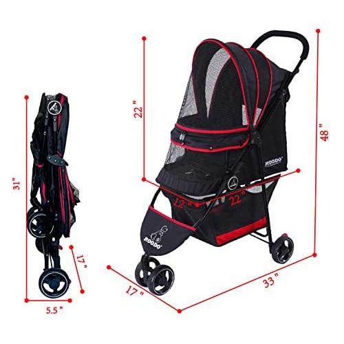 ROODOペット用ベビーカー 多機能ポータブル 3 輪ペットカート 折りたたみ ペット用バギー 耐荷重15Kg(新しい-ブラック) 