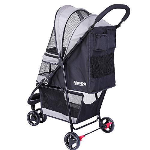 ROODOペット用ベビーカー 多機能ポータブル 3 輪ペットカート 折りたたみ ペット用バギー 耐荷重15Kg(新しい-ブラック) 