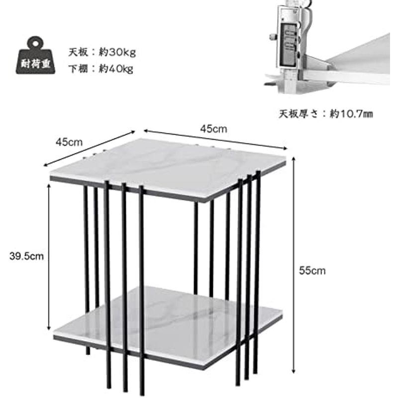 UNHO サイドテーブル ナイトテーブル ベッドサイドテーブル 大理石調 石材天板 ソファ横 コーヒーテーブル 白 棚付き ソファテーブル｜nature-stores｜08
