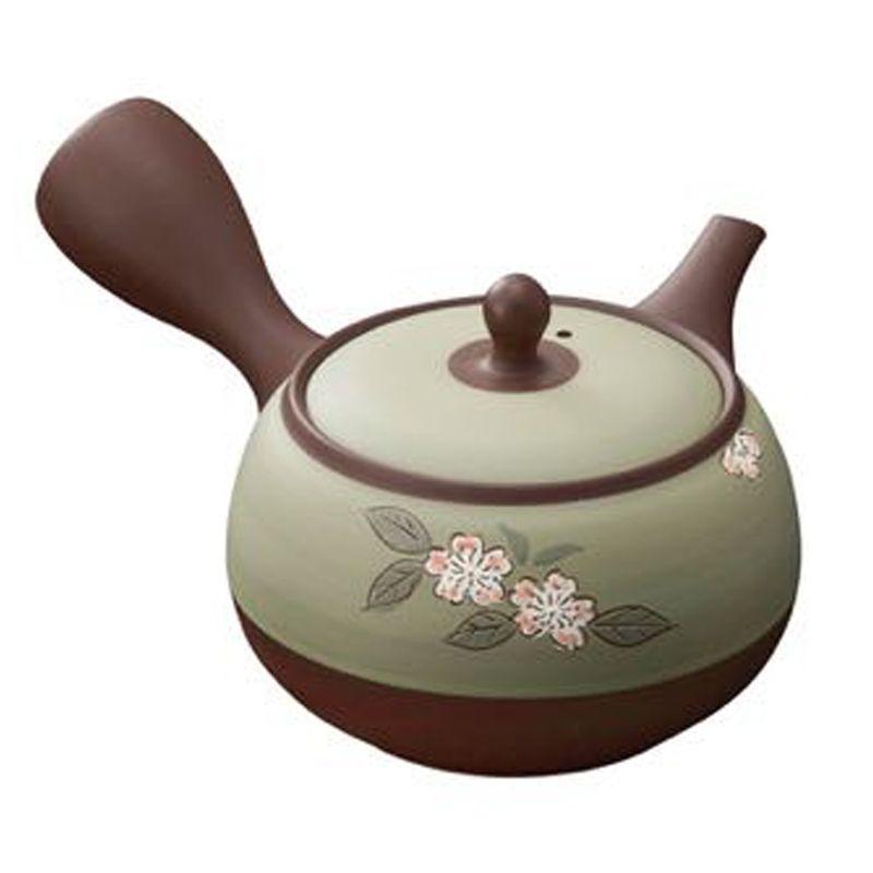 常滑焼 急須 8-151 春秋 17号 若緑刷桜帯網急須 350ml 帯アミ ギフト