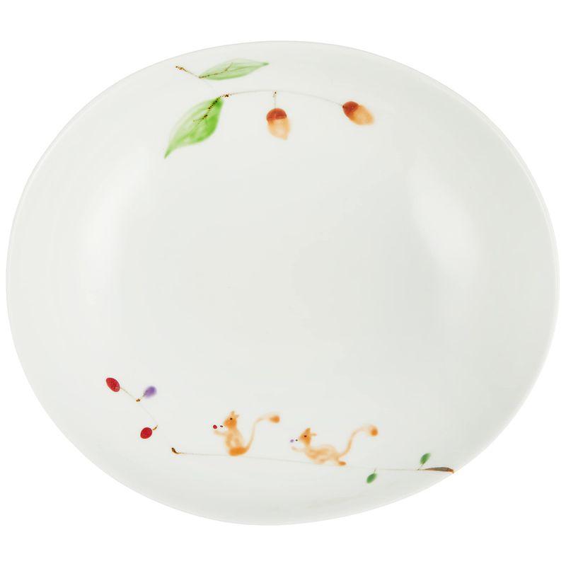 浜陶 有田焼 一峰窯 楕円浅ボウル 大 約23×20cm りす 401961 ホワイト