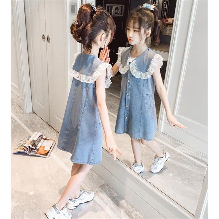 ワンピース 女の子 デニム ノースリーブ フリル 洋服 ガールズ 子供服 可愛い 夏 ワンピース