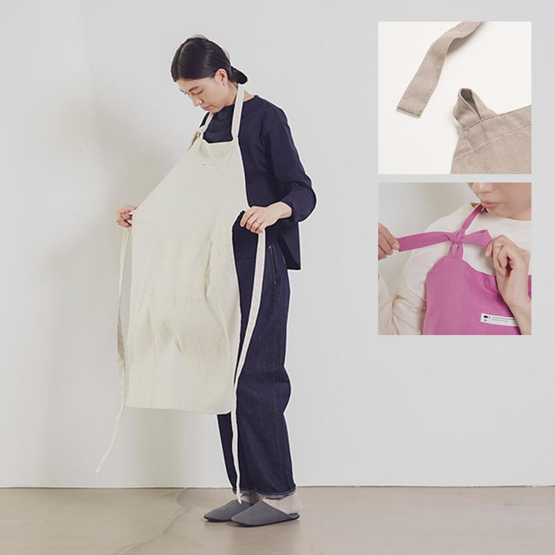 エプロン おしゃれ 大人 綿麻 リネン 首かけ シンプル 前結び