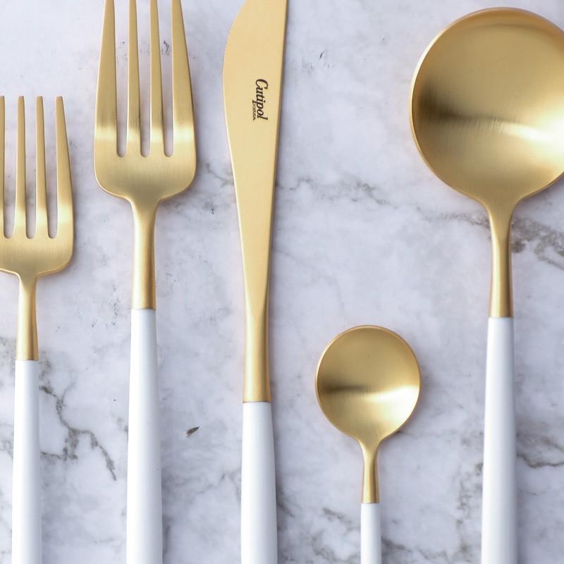 スプーン おしゃれ ポルトガル製 ディナースプーン カレー スープ シンプル Cutipol クチポール デザートスプーン Goa ゴア ホワイト ゴールド Nr Natu Robe 通販 Yahoo ショッピング