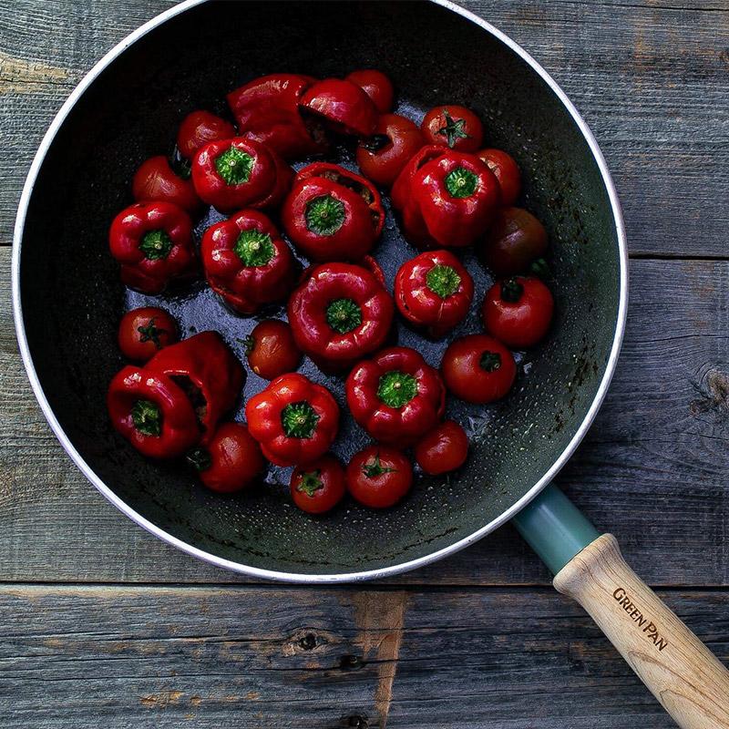 フライパン 深型 IH対応 ガス対応 おしゃれ 北欧 安全 焦げ付きにくい GreenPan グリーンパン メイフラワー ウォックパン 28cm